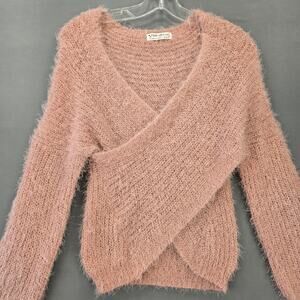 Made With Love Pink Sweater Soft Knit Long Sleeves Wrap V-Neck Womens Size M Top